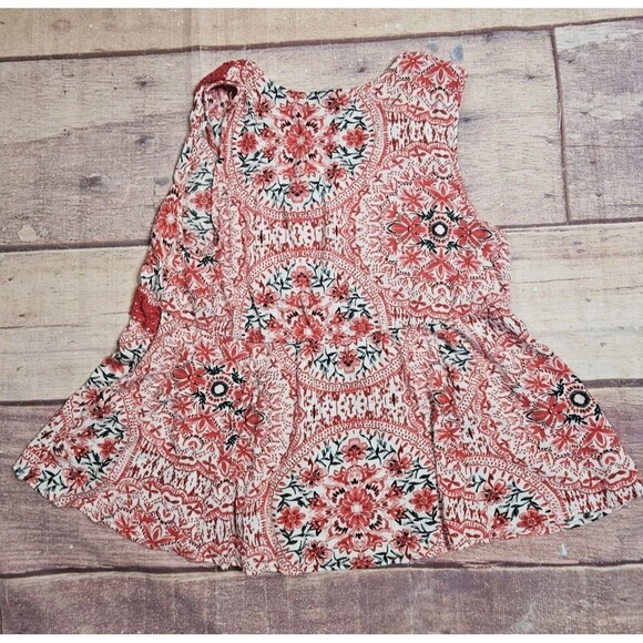 Torrid 2 Babydoll Crinkle Gauze Crochet Inset Lace-Up Top Red - Picture 6 of 6